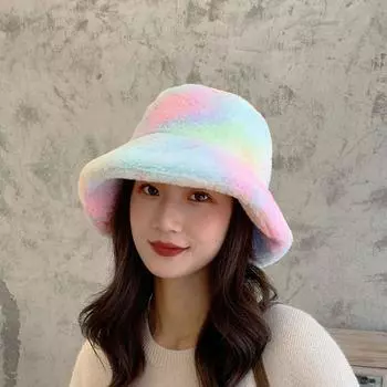 Зимняя женская рыбацкая кепка, плюшевая панама, толстая теплая бархатная шапка с галстуком-краской A