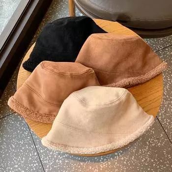 Зимняя женская рыбацкая шляпа с плоским верхом, толстая плюшевая однотонная кепка с короткими полями, мягкая ветрозащитная, морозостойкая, легкая женская кепка-ведро, зимний головной убор чёрный