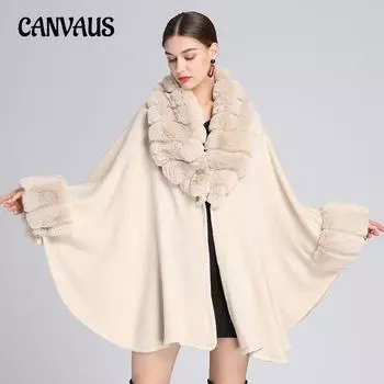 Зимняя женская шаль, накидка с меховым воротником, большой размер, вязаный темперамент, элегантный кардиган, свободная куртка One Size розовый