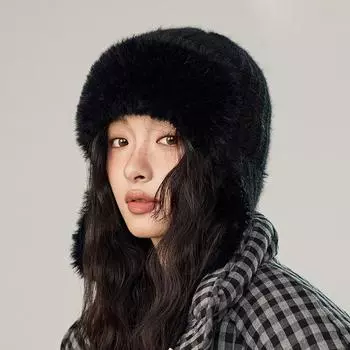 Зимняя женская шапка для защиты ушей, ветрозащитная теплая шапка, вязаная шапка-бомбер чёрный