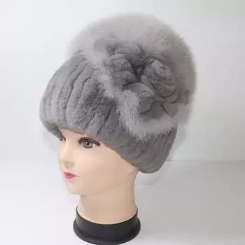 Зимняя женская шапка из 100% натурального меха кролика рекс, женские теплые шапки из натурального меха кролика рекс, хорошие эластичные шапки из натурального меха, теплые шапочки Good elasticity 52cm-60cm серый