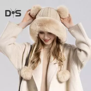 Зимняя женская шапка из пушистого плюша с утолщенным теплом, с декором в виде мяча, защита ушей, однотонная, ветрозащитная, для кемпинга, велоспорта, катания на лыжах, головной убор розовый