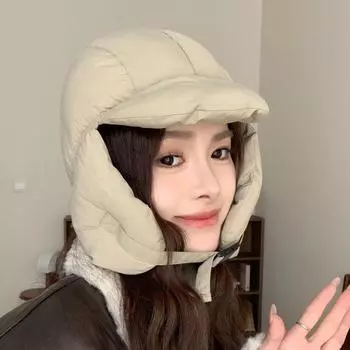 Зимняя женская шапка пуховая хлопковая защита ушей шапка-бомбер с утиным язычком лыжная шапка кофейный