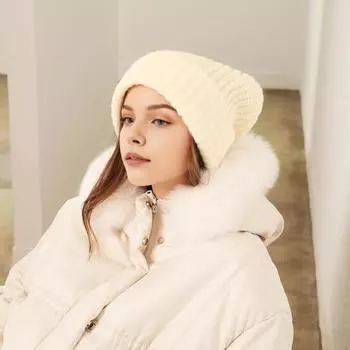 Зимняя женская шапка, вязаная толстая эластичная шапка с начесом, однотонная, защита ушей, теплая чёрный