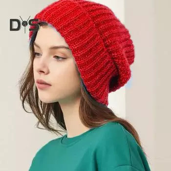 Зимняя женская шапка, вязаная толстая эластичная шапка с начесом, однотонная, защита ушей, теплая, повседневная, кепка, головной убор для катания на лыжах и коньках зелёный