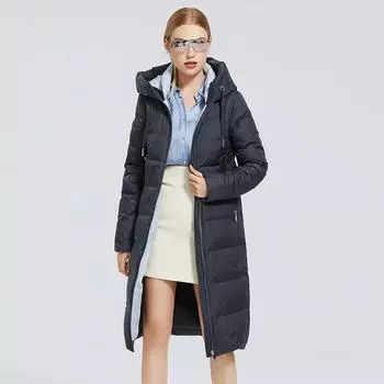 Зимняя женская стеганая куртка с длинным капюшоном и ветрозащитной молнией XXL чёрный