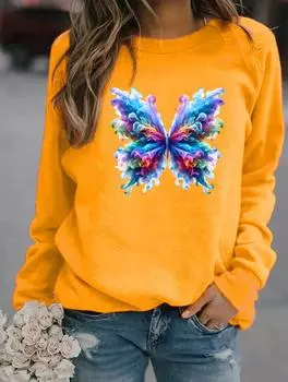 Зимняя женская стильная толстовка с круглым вырезом и множеством популярных узоров S