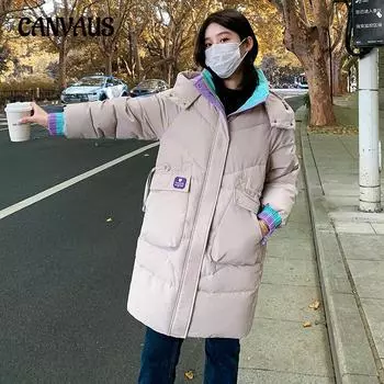 Зимняя женская свободная хлопковая одежда больших размеров, хлопковая куртка средней длины, утолщенная куртка в гонконгском стиле M белый