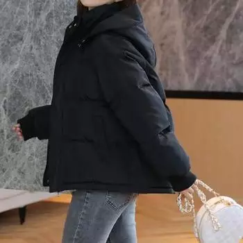 Зимняя женская свободная куртка-пуховик с капюшоном на молнии, женская однотонная короткая толстая стеганая куртка XS