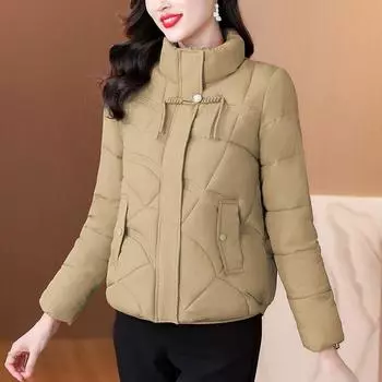 Зимняя женская свободная модная утепленная хлопковая куртка большого размера с воротником-стойкой, короткая парка M чёрный