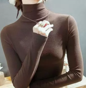 Зимняя женская теплая блузка, водолазка, пуловеры, рубашка с толстым дном для женщин M коричневый