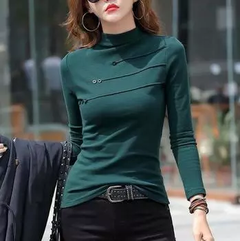 Зимняя женская теплая блузка, водолазка, пуловеры, рубашка с толстым дном для женщин M армия зеленый