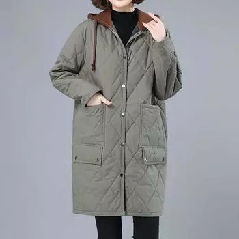 Зимняя женская теплая длинная хлопковая куртка, утолщенная, легкая, с капюшоном, лоскутное пальто, свободные парки, куртки большого размера L чёрный