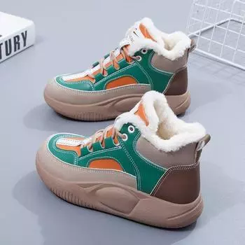 Зимняя женская теплая хлопковая обувь больших размеров, модные повседневные женские ботинки, универсальные женские плюшевые спортивные ботинки 35 зелёный