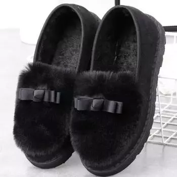 Зимняя женская теплая, плюшевая и удобная хлопковая обувь на толстой и мягкой подошве 40 чёрный