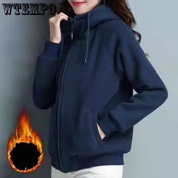 Зимняя женская толстовка, пальто, повседневное свободное кардиган на молнии, свитер с длинными рукавами, двустороннее плюшевое пальто с капюшоном M