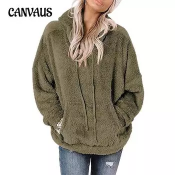 Зимняя женская толстовка с длинным рукавом, куртка с капюшоном, сплошной цвет, карман, повседневная свободная плюшевая рубашка, свитер