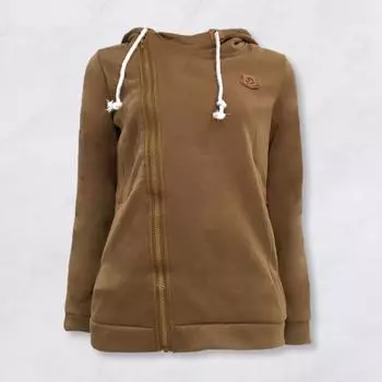 Зимняя женская толстовка с капюшоном, диагональная молния, толстые длинные рукава, большие размеры, шнурок 4XL светло-серый