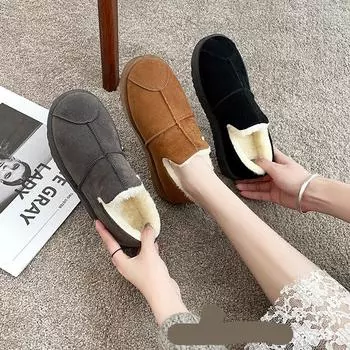Зимняя женская удобная и модная плюшевая обувь с толстым утеплителем и противоскользящей хлопковой обувью 41 чёрный