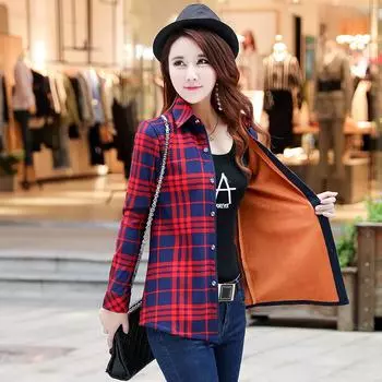 Зимняя женская универсальная бархатная рубашка в клетку с длинными рукавами плюс бархатный толстый теплый топ XXXL