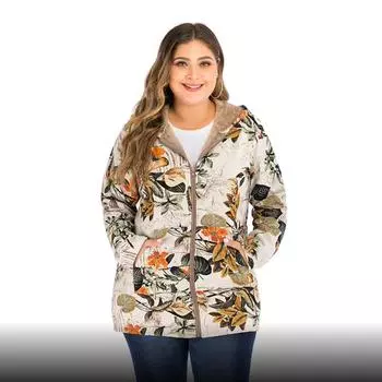 Зимняя женская утепленная бархатная куртка в стиле ретро с длинными рукавами и застежкой-молнией с принтом и принтом