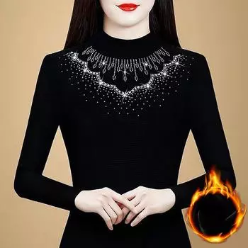 Зимняя женская утолщенная футболка, верхняя женская с длинными рукавами, полуводолазка, теплая черная нижняя рубашка M