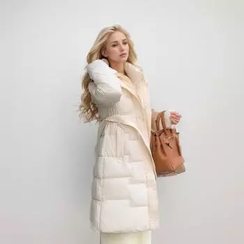 Зимняя женская утолщенная хлопковая одежда длиной до колена, женская узкая и тонкая куртка из высококачественного хлопка M белый