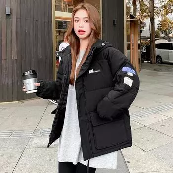 Зимняя женская утолщенная куртка в студенческом стиле и пальто с капюшоном для студентов, корейская свободная желтая одежда M синий