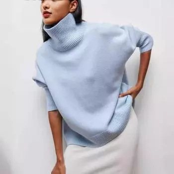 Зимняя женская водолазка свитер большого размера с длинным рукавом осенний повседневный свободный джемпер белый толстый теплый вязаный пуловер женский L белый