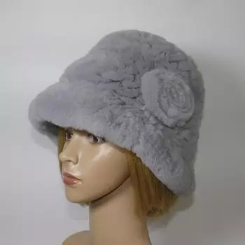 Зимняя женская вязаная шапка из натурального меха кролика Рекс, теплая меховая панама для девочек, модные пушистые шапки из натурального меха кролика Рекс 54cm-61cm серый