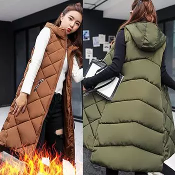 Зимняя женская жилетка, пальто с подкладкой на молнии, без рукавов, с капюшоном, однотонная, сохраняющая тепло, толстая куртка, женская одежда для повседневной носки M чёрный