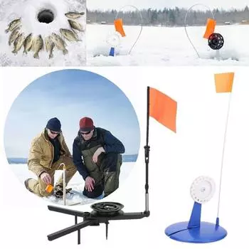 Зимняя зимняя удочка для ледяной удочки Компактная ледяная удочка с наконечником для зимней удочки с оранжевым флагом чёрный