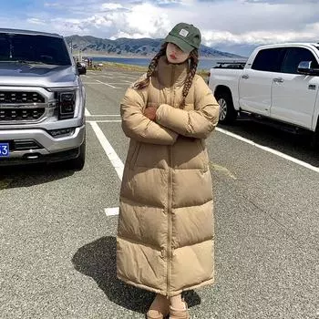 Зимой 2023 года толстая свободная пуховая куртка на хлопковой подкладке, женское пальто, большая длинная куртка S белый