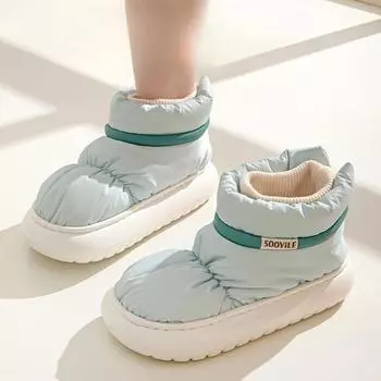 Зимой новые женские тапочки из хлопка на каблуке с платформой нескользящие и удобные для ношения в теплых плюшевых зимних сапогах 40 розовый