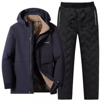 Зимой отцы среднего и пожилого возраста носят теплый и удобный повседневный простой костюм-пальто. XL чёрный