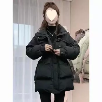 Зимой талия затягивается, модна хлопковая куртка средней длины с роговыми пуговицами, а пуховая куртка тонкая, S чёрный