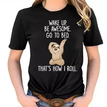 ZIMOXUAN милые футболки с принтом «Wake Up Be Awesome Go To Bed» для женщин, летние милые повседневные футболки с короткими рукавами, забавные топы с круглым вырезом для женщин S белый