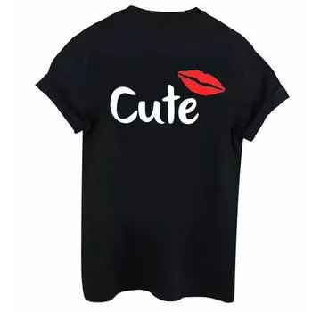 ZIMOXUAN Новая летняя модная женская повседневная футболка с круглым вырезом и буквенным принтом, красная губа, красная губа сзади, топ