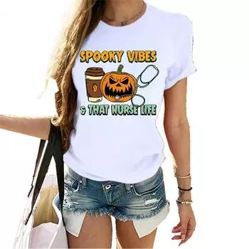 ZIMOXUAN/Новый Хэллоуин, мужские и женские модные повседневные летние топы с короткими рукавами, футболки S белый