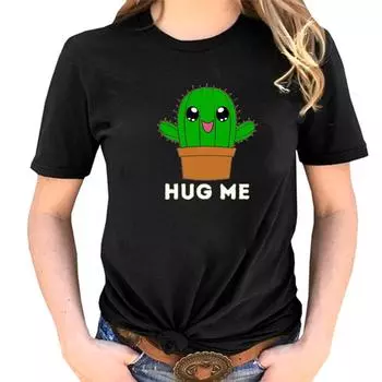 ZIMOXUAN забавные футболки с принтом «Кактус обними меня» для женщин, летняя футболка с круглым вырезом, женские модные повседневные футболки S белый