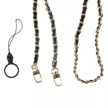 Zinc Zinc Alloy Crossbody Phone Strap Metal Leather Phone Hanging Rope Key Chain for Phone Hanging чёрный/серебряный