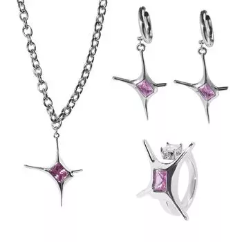 Zinc Zinc Alloy Girls Gift Y2K Metal Earrings Women Necklace Pink Crystal Star Necklace Korean Style Rings Ring