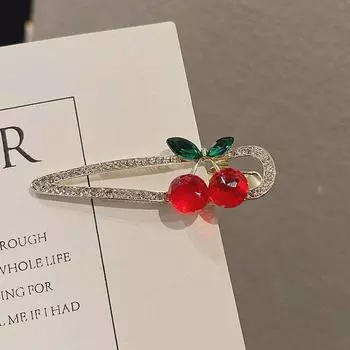 Zinc Zinc Alloy Korean Style Hair Clip Rhinestone Barrettes Cherry Duckbill Clip Women Hair Accessories Rhinestone