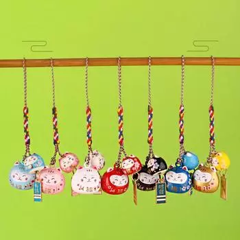Zinc Zinc Alloy Maneki Neko Key Chain Bell Pendant Lucky Cat Phone Strap Creative Cartoon Key Charm Gift style 7