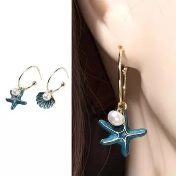Zinc Zinc Alloy Pearl Earrings Starfish Women Jewelry Drip Glaze Eardrops Daily Wear синий