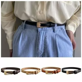 Zinc Zinc Alloy PU Leather Waistband Adjustable Thin Waist Belt Fashion Thin Belt Dress хаки