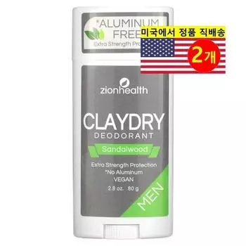 Zion Health Men s ClayDry Deodorant Sandalwood Fragrance, 2 packs, 80g