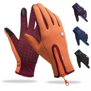 Zip Non-Slip Full Finger Gloves Touchscreen Thermal Winter Warm Outdoor Cycling Gloves Driving Motorcycle Bike Windproof Gloves S чёрный