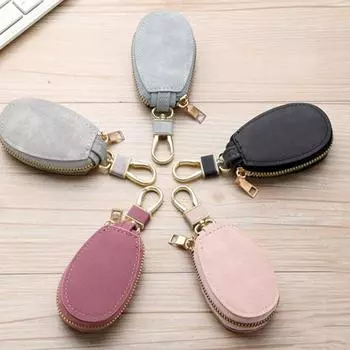 Zipper Closure Compact Coin Purse Durable Key Holder Solid Color PU Car Key Storage Bag Unisex style 3
