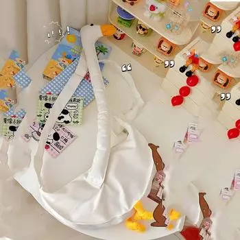 Zipper Cute Duck Crossbody Bag Canvas Shoulder Bags Casual Big Goose Bag Shopping белый